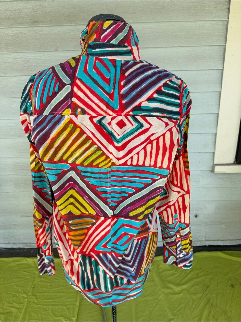 J. Crew Multicolor Brushstroke Button-Down Shirt — Red, Turquoise, Yellow
